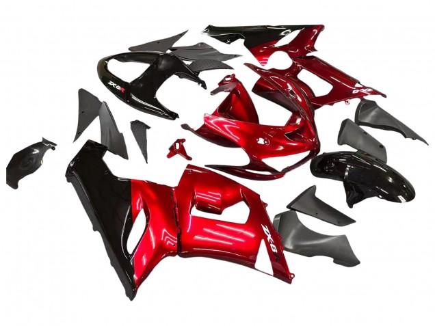 2005-2006 Kawasaki ZX6R Motorcycle Fairings - Red Black