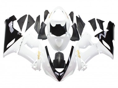 Shop 2005-2006 Kawasaki ZX6R Motorcycle Fairings - White Black Gold Ninja