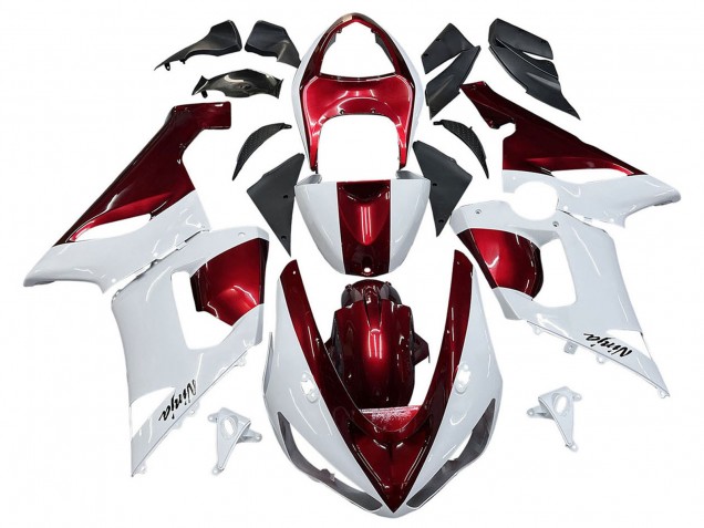 2005-2006 Kawasaki ZX6R Motorcycle Fairings - White Red