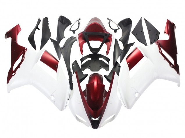 2007-2008 Kawasaki ZX6R Motorcycle Fairing - White Red
