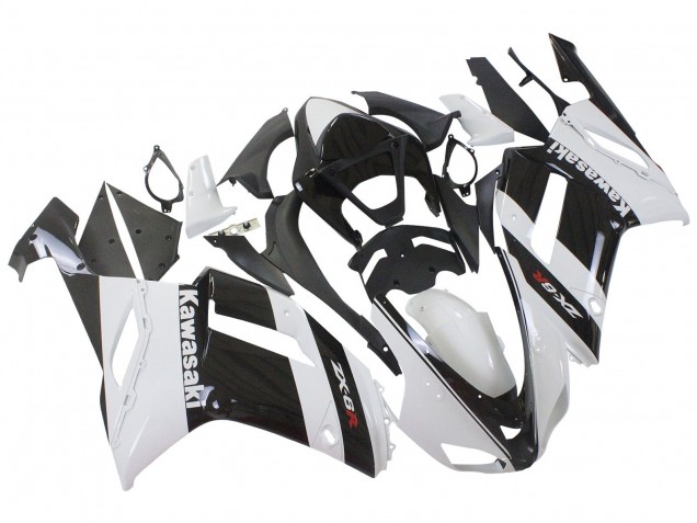 2007-2008 Kawasaki ZX6R Motorcycle Fairing - White Black