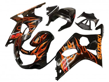 Shop 2000-2002 Suzuki GSXR1000 Motorcycle Fairings - Glossy Black Orange Flame