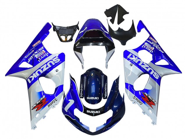 2000-2002 Suzuki GSXR1000 Motorcycle Fairings - Blue White Silver Castrol Dunlop