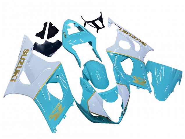 2003-2004 Suzuki GSXR 1000 Motorcycle Fairings - White Light Blue Gold