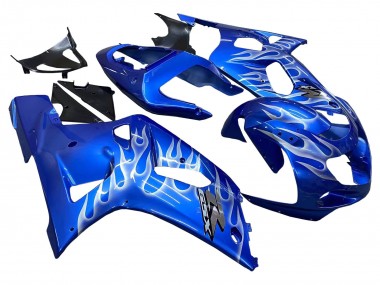Shop 2001-2003 Suzuki GSXR 600 / GSXR 750 Motorcycle Fairings - Blue with White Flame