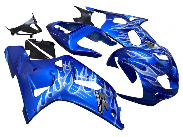 2001-2003 Suzuki GSXR 600 / GSXR 750 Motorcycle Fairings - Blue with White Flame