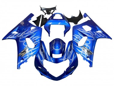 Shop 2001-2003 Suzuki GSXR 600 / GSXR 750 Motorcycle Fairings - Blue with White Flame