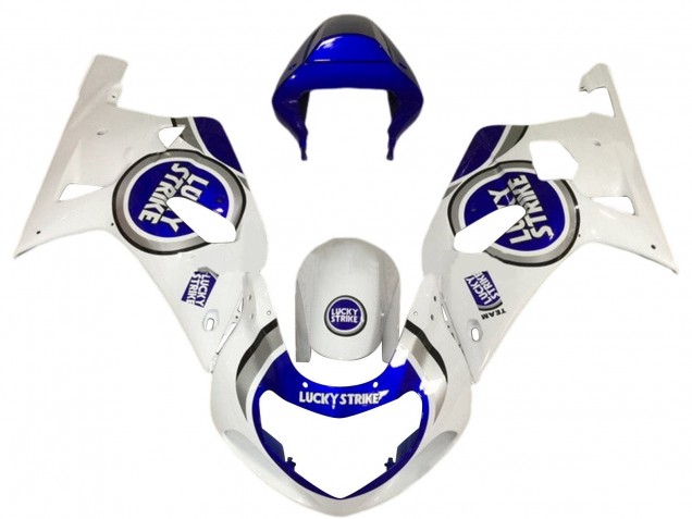 2001-2003 Suzuki GSXR 600 / GSXR 750 Motorcycle Fairings - White Blue Lucky Strike