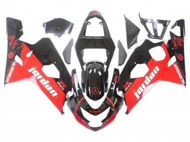 Shop 2004-2005 Suzuki GSXR 600 / GSXR 750 Motorcycle Fairings - Glossy Black Red Jordan Michelin