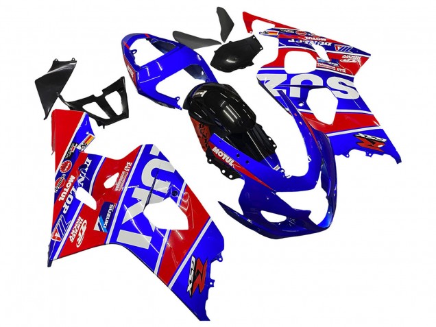2004-2005 Suzuki GSXR 600 / GSXR 750 Motorcycle Fairings - Blue Red Black Motul Dunlop