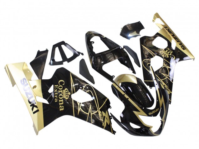 2004-2005 Suzuki GSXR 600 / GSXR 750 Motorcycle Fairings - Glossy Black Gold Corona