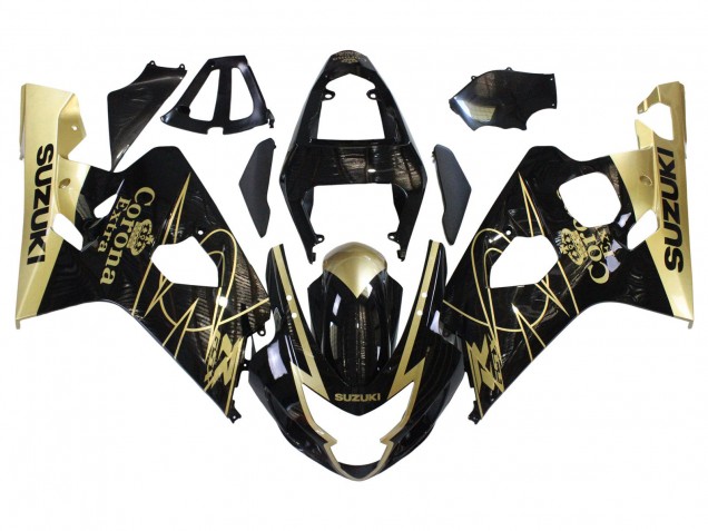 2004-2005 Suzuki GSXR 600 / GSXR 750 Motorcycle Fairings - Glossy Black Gold Corona