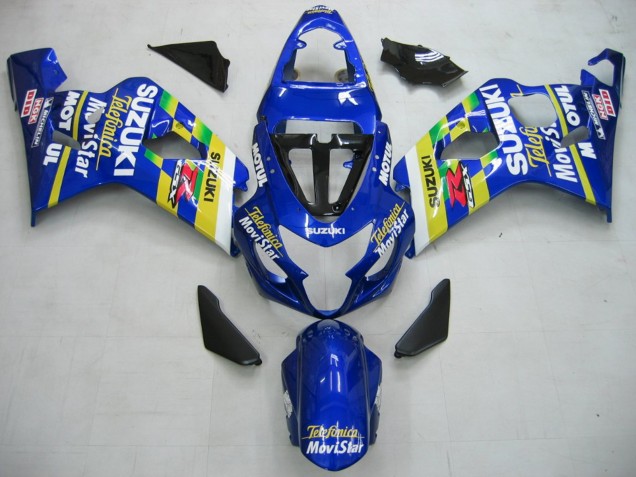 2004-2005 Suzuki GSXR 600 / GSXR 750 Motorcycle Fairings - Blue White Yellow Green Telefumica Motul MoviStar
