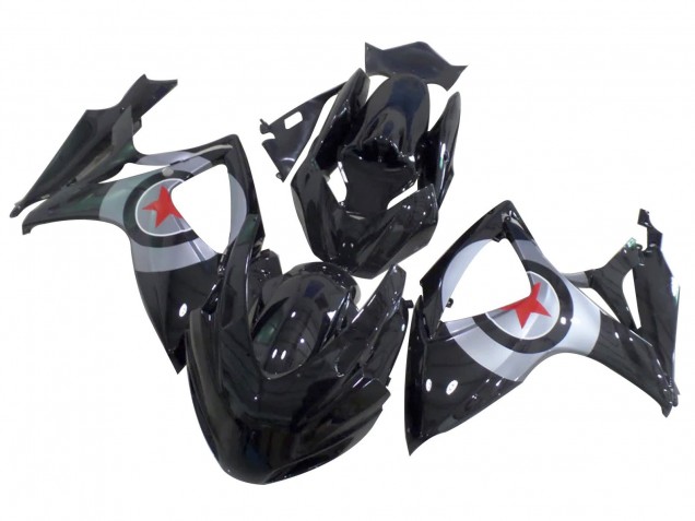 2004-2005 Suzuki GSXR 600 / GSXR 750 Motorcycle Fairings - Glossy Black Silver Red Star