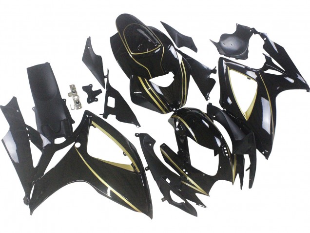2006-2007 Suzuki GSXR 600 / GSXR 750 Motorcycle Fairings - Glossy Black Gold Stripe