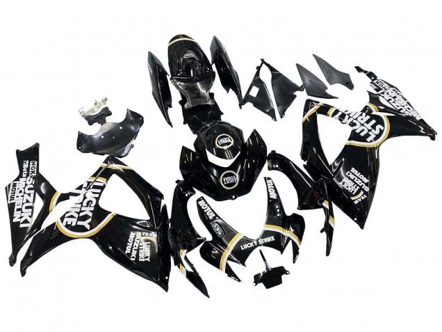 2006-2007 Suzuki GSXR 600 / GSXR 750 Motorcycle Fairings - Glossy Black White Motul Lucky Strike