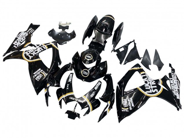 2006-2007 Suzuki GSXR 600 / GSXR 750 Motorcycle Fairings - Glossy Black White Motul Lucky Strike