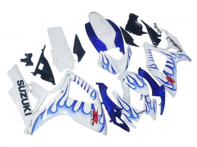 2006-2007 Suzuki GSXR 600 / GSXR 750 Motorcycle Fairings - White Blue Flame