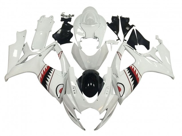 2006-2007 Suzuki GSXR 600 / GSXR 750 Motorcycle Fairings - White Red Black Shark