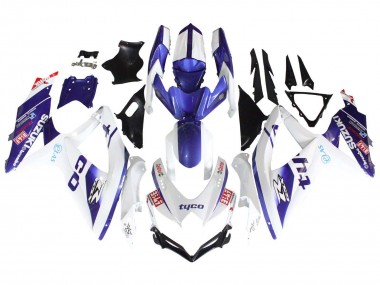 Shop 2008-2010 Suzuki GSXR 600 / GSXR 750 Motorcycle Fairings - White Blue Black Tyco