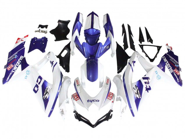 2008-2010 Suzuki GSXR 600 / GSXR 750 Motorcycle Fairings - White Blue Black Tyco