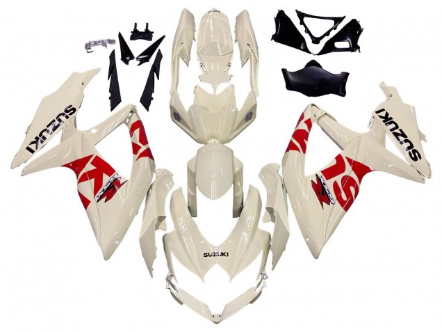 2008-2010 Suzuki GSXR 600 / GSXR 750 Motorcycle Fairings - Cream White Red Black