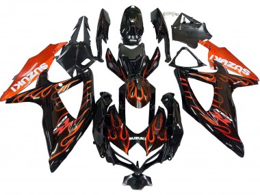 Shop 2008-2010 Suzuki GSXR 600 / GSXR 750 Motorcycle Fairings - Glossy Black Orange Flame