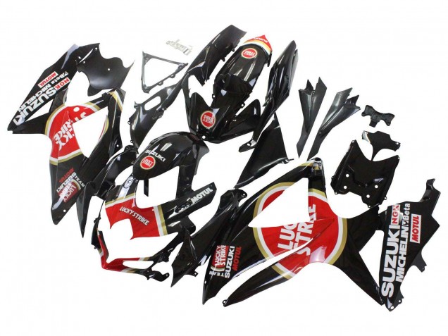 2008-2010 Suzuki GSXR 600 / GSXR 750 Motorcycle Fairings - Glossy Black Red White Motul Lucky Strike