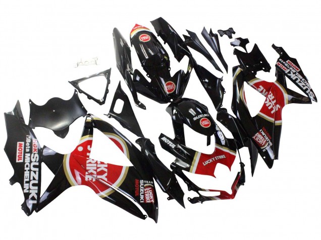 2008-2010 Suzuki GSXR 600 / GSXR 750 Motorcycle Fairings - Glossy Black Red White Motul Lucky Strike
