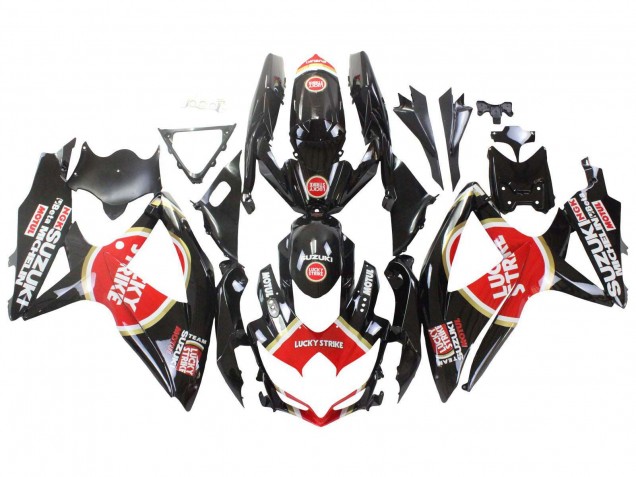 2008-2010 Suzuki GSXR 600 / GSXR 750 Motorcycle Fairings - Glossy Black Red White Motul Lucky Strike