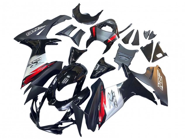 2011-2024 Suzuki GSXR 600 / GSXR 750 Motorcycle Fairings - Glossy Black Forged Carbon Fiber Silver Red