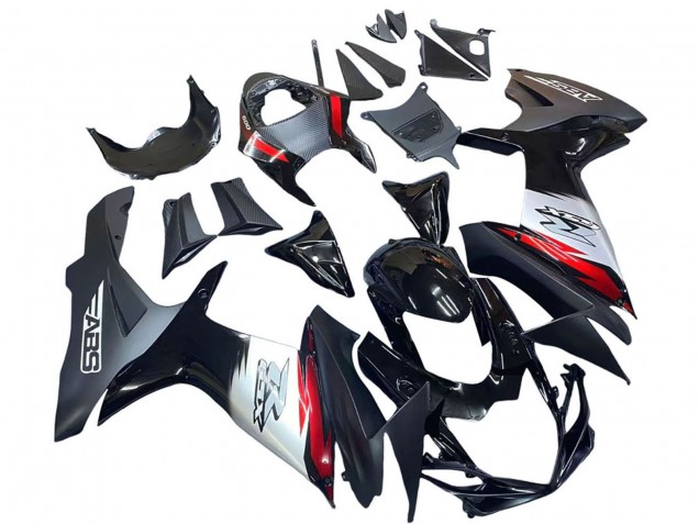 2011-2024 Suzuki GSXR 600 / GSXR 750 Motorcycle Fairings - Glossy Black Forged Carbon Fiber Silver Red