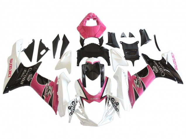 2011-2024 Suzuki GSXR 600 / GSXR 750 Motorcycle Fairings - White Pink Black Corona