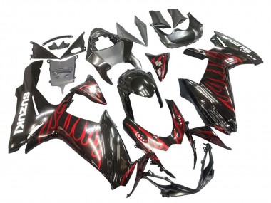 Shop 2011-2024 Suzuki GSXR 600 / GSXR 750 Motorcycle Fairings - Glossy Black Red Flame