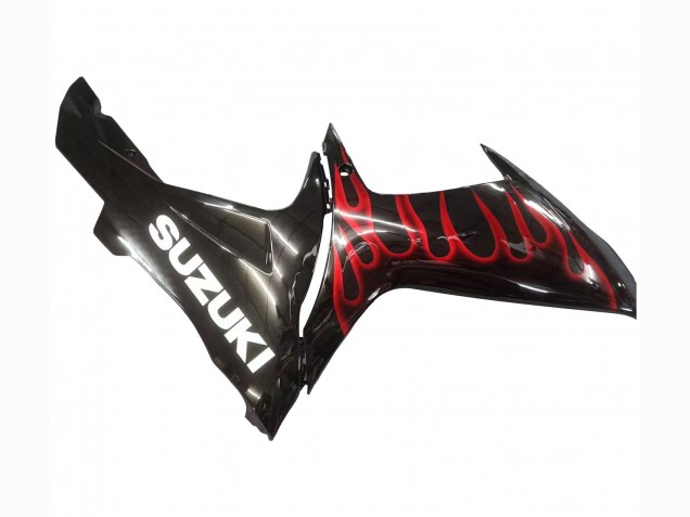2011-2024 Suzuki GSXR 600 / GSXR 750 Motorcycle Fairings - Glossy Black Red Flame