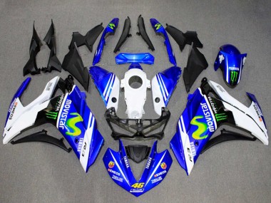 Shop 2015-2018 Yamaha YZF R3/R25 Motorcycle Fairings - White Blue Green MoviStar Monster