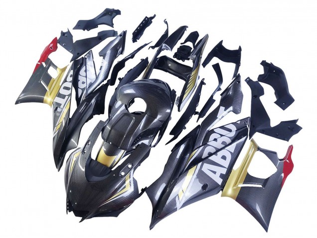 2022-2024 Yamaha YZF R3/R25 Motorcycle Fairings - Black Carbon Fiber Style Gold Red ABBOT