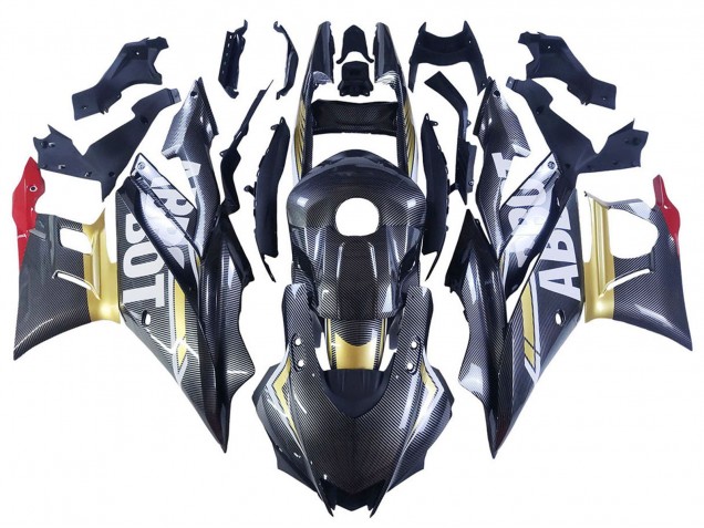2022-2024 Yamaha YZF R3/R25 Motorcycle Fairings - Black Carbon Fiber Style Gold Red ABBOT