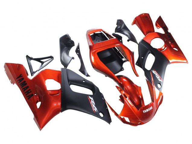 1998-2002 Yamaha YZF 600 R6 Motorcycle Fairings - Orange Matte Black