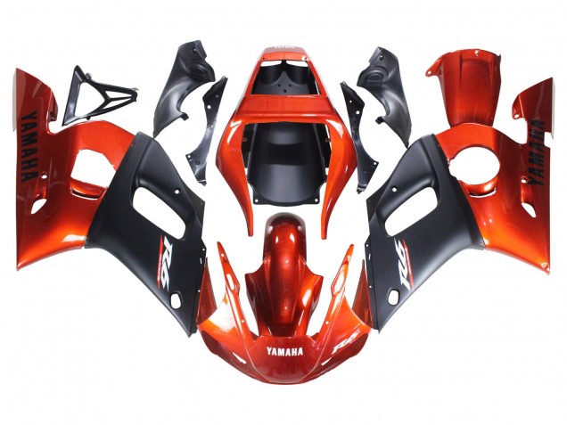 1998-2002 Yamaha YZF 600 R6 Motorcycle Fairings - Orange Matte Black