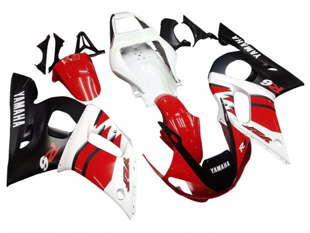 1998-2002 Yamaha YZF 600 R6 Motorcycle Fairings - White Red Glossy Black