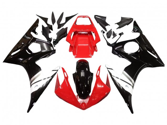 2003-2004 Yamaha YZF R6 Motorcycle Fairings - Red White Glossy Black