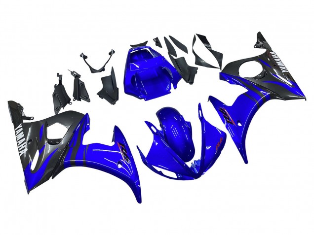 2003-2004 Yamaha YZF R6 Motorcycle Fairings - Blue Glossy Black