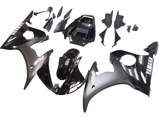 2006-2009 Yamaha YZF R6S Motorcycle Fairings - Glossy Black Matte Black White Decals
