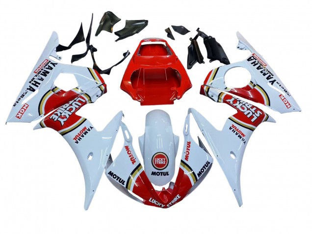 2006-2009 Yamaha YZF R6S Motorcycle Fairings - White Red Lucky Strike Motul