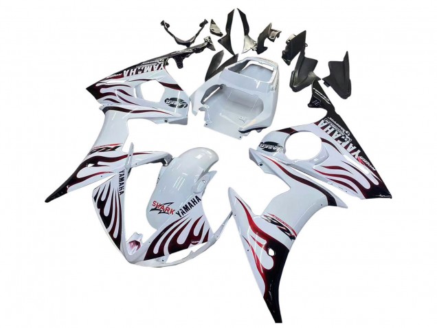 2006-2009 Yamaha YZF R6S Motorcycle Fairings - White with Dark Black Flame