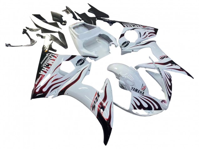 2006-2009 Yamaha YZF R6S Motorcycle Fairings - White with Dark Black Flame