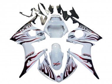 Shop 2006-2009 Yamaha YZF R6S Motorcycle Fairings - White with Dark Black Flame