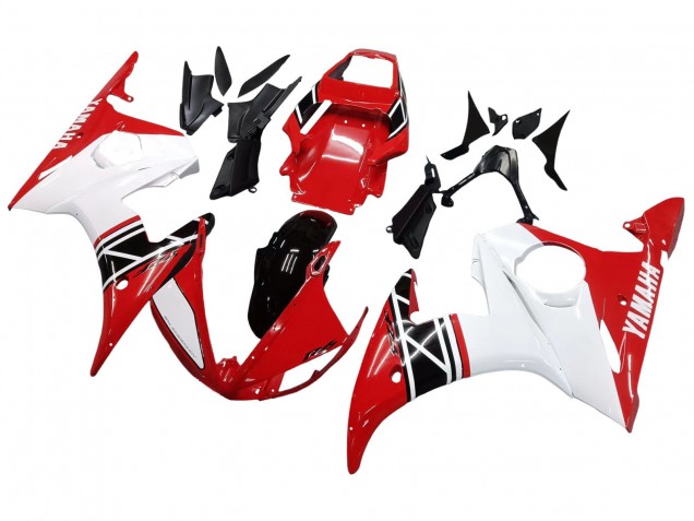 2006-2009 Yamaha YZF R6S Motorcycle Fairing - White Red Glossy Black