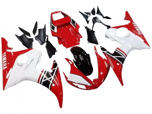 2006-2009 Yamaha YZF R6S Motorcycle Fairing - White Red Glossy Black